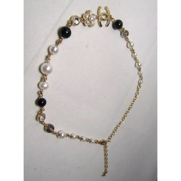 CHANEL 24P Crystal Glass Pearl CC Logo Necklace 17" - Picture 4 of 6